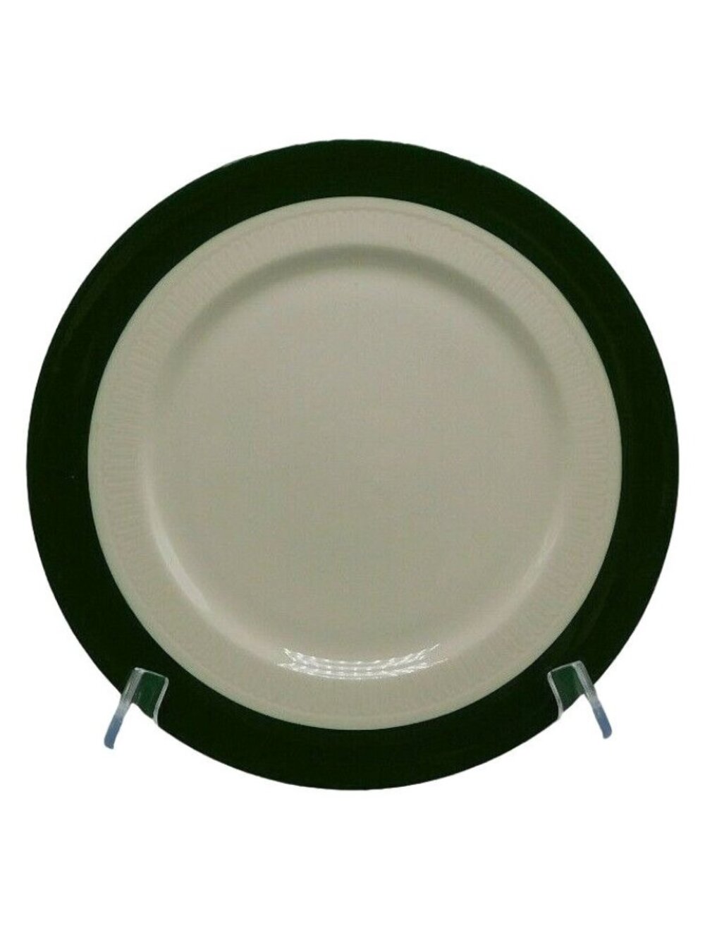 Syracuse China Green Rimmed Dinner Plate Grooves 11 1/4" wide Stoneware